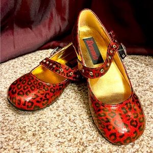Demonia Red Glitter Leopard Mary Jane Flats